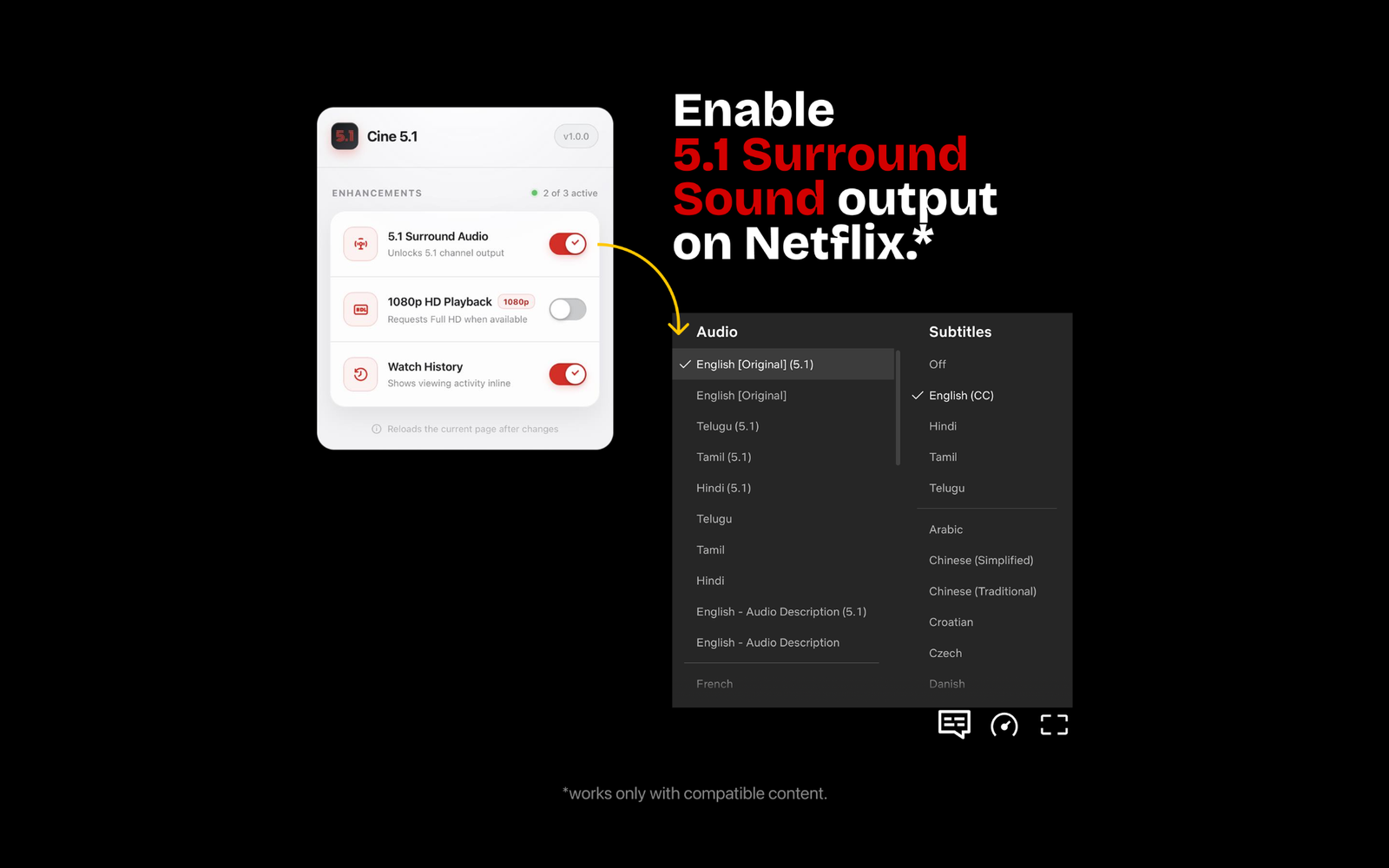 Cine 5.1 enabling 5.1 surround audio on Netflix