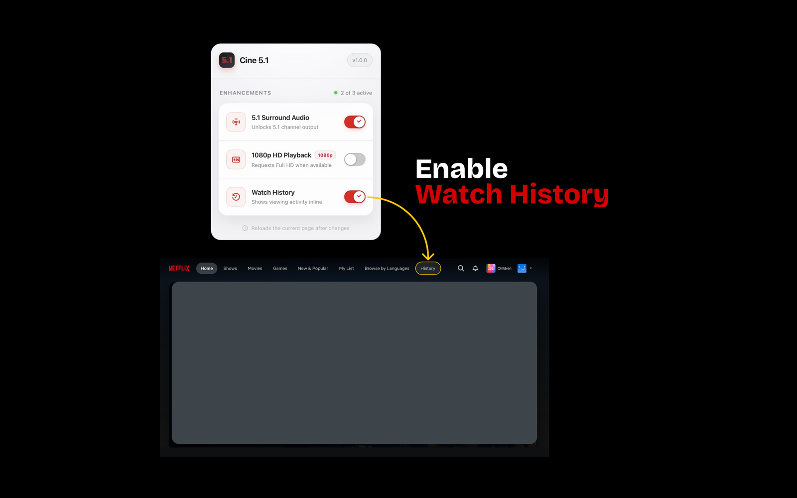 Cine 5.1 adds a watch history experience for supported streaming activity