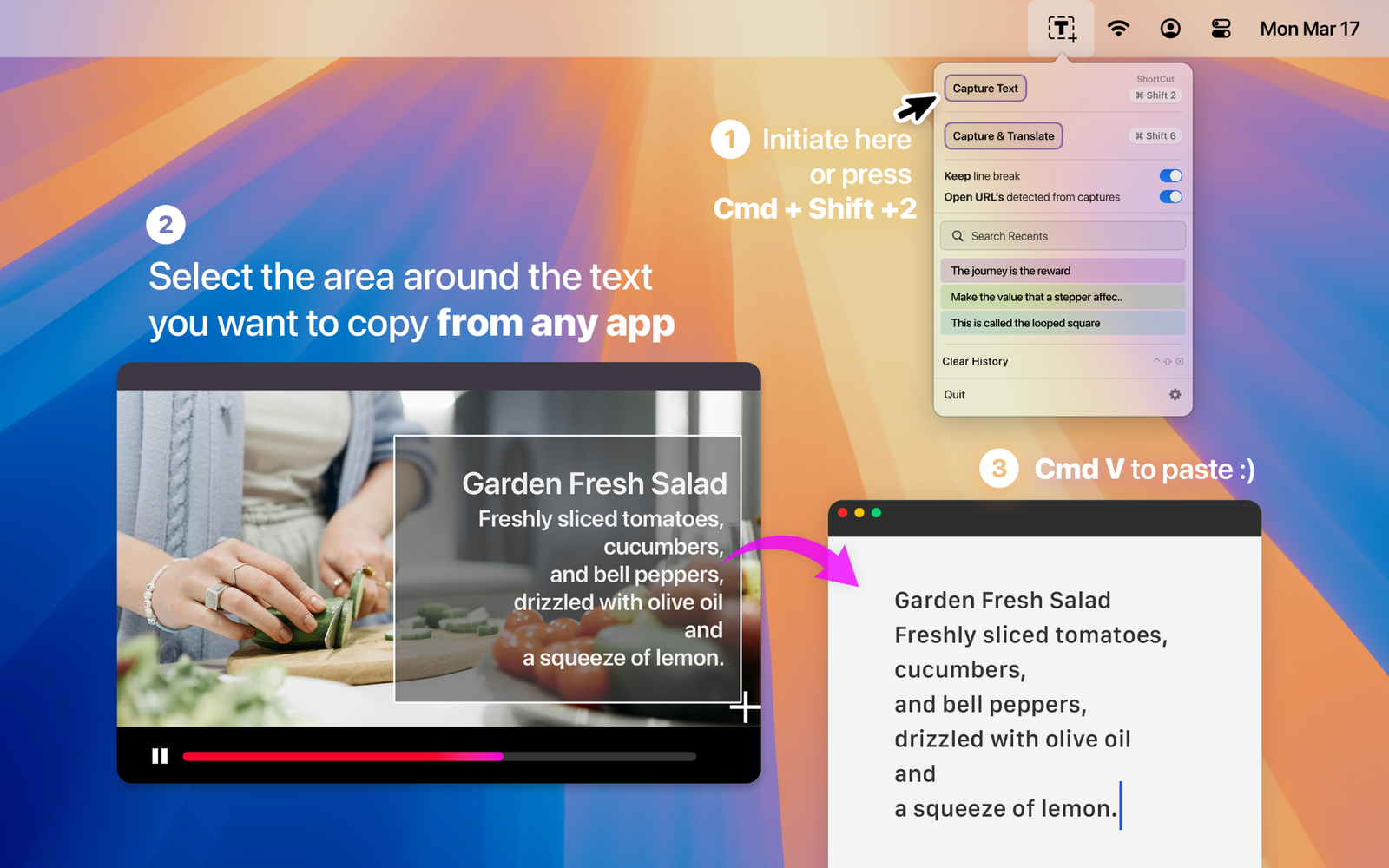 Capture text from a playing video