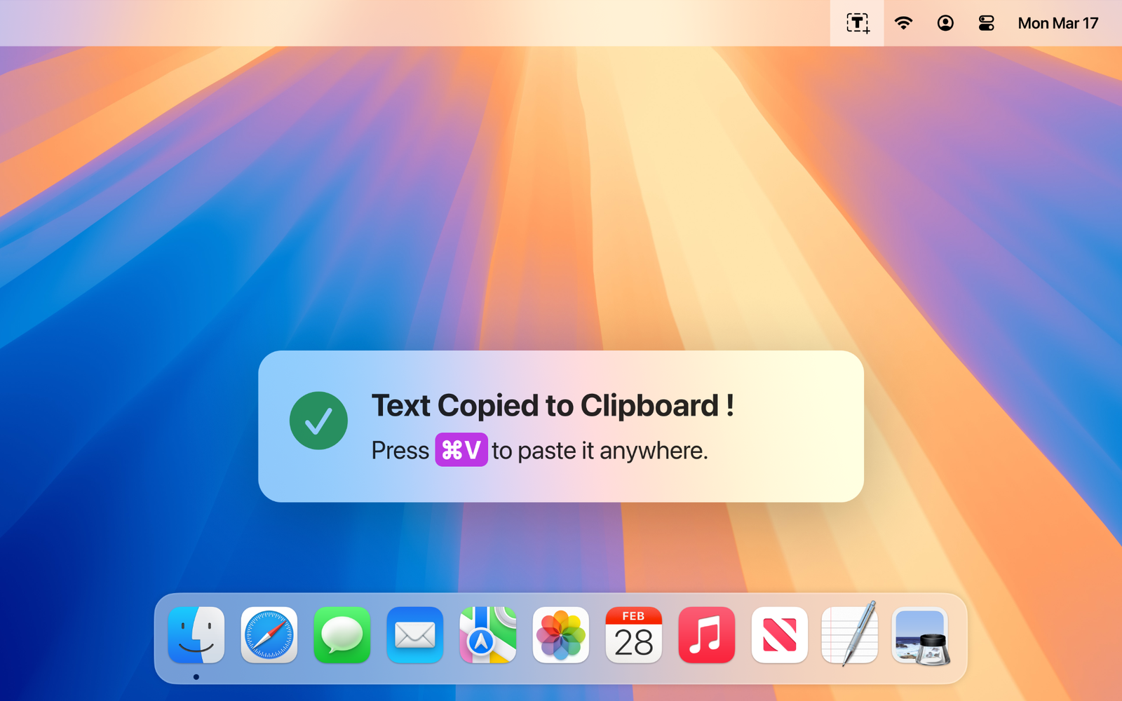 Text copied confirmation